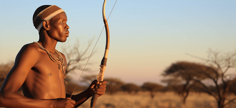 בוצואנה שבט ילידי עם כלי צייד מסורתיים